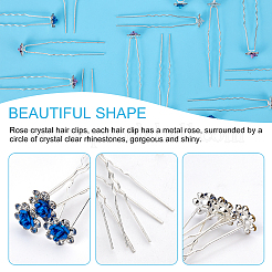 60色の合金ヘアフォーク3個  ラインストーン付き  花  ミックスカラー  20個/カラー&nbsp;OHAR-PH0001-21