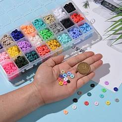 240g24色手作りポリマークレイビーズ  ヒシビーズ  ジュエリー工芸用品のDIY用  ディスク/フラットラウンド  ミックスカラー  8x1mm  穴：2mm  10 G /カラー&nbsp;CLAY-JP0001-10-8mm