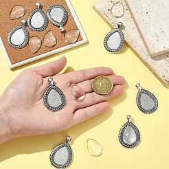 DIY ティアドロップペンダント作成キット  合金ペンダントカボションセッティングと透明ガラスカボションを含む  アンティークシルバー  トレイ：25x18mm  43x27x2mm  穴：5x7mm  9pc&nbsp;DIY-FS0009-39
