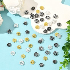 4色合金ビーズキャップ60個  花  ミックスカラー  9.5~11.5x3.5~4.5mm  穴：1.6~2mm  15個/カラー&nbsp;FIND-YW0011-83