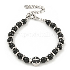 304 Stainless Steel & Glass Round Beaded Bracelets for Women&nbsp;BJEW-G717-11