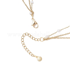 Brass Pave Clear Cubic Zirconia Pendant 304 Stainless Steel & Imitaiton Pearl Link Chain 3 Layer Necklaces for Women&nbsp;NJEW-JN05472-03