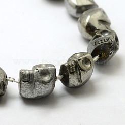 電気メッキの天然パイライトビーズ連売り  スカル  染め  銀メッキ  16x14x16mm  穴：1.5mm  約8個/連  7.08インチ（18cm）&nbsp;G-N0258-M-04