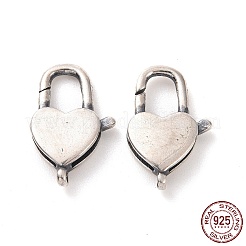 925スターリングシルバーカニカン  ハート南京錠  アンティークシルバー  13.5x8x3~3.5mm  穴：0.9mm  内径：3x5mm&nbsp;STER-D036-02AS