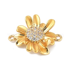 Flower Brass Micro Pave Clear Cubic Zirconia Connector Charms&nbsp;KK-M326-06-G01