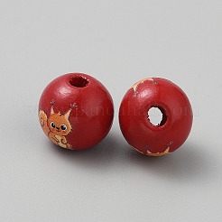 木材ヨーロッパのビーズ  大穴ビーズ  ラウンド  ファイヤーブリック  リス  16mm  穴：4mm&nbsp;OPDL-CJC0001-01A