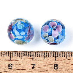 手作りランプワークビーズ連売り  インナーフラワー  ラウンド  コーンフラワーブルー  11.5~12.5x10.5~11.5mm  穴：1.2~1.5mm  約45個/連  19.69~21.26''（50~54センチメートル）&nbsp;LAMP-T007-04K