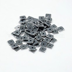電気メッキ磁気無し合成ヘマタイトビーズ連売り  四角い石ビーズ  プラチナメッキ  6x6x1mm  穴：1mm  約370個/連  15.7インチ&nbsp;G-J224-08
