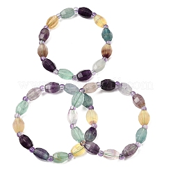 Natural Rainbow Fluorite Faceted Lantern Beaded Stretch Bracelets with Seed Beads for Women&nbsp;GG-CBA3F02-02