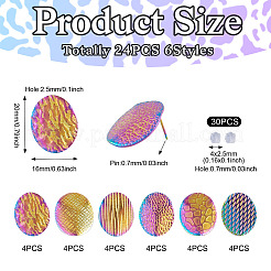 24Pcs 6 Styles 304 Stainless Steel Textured Oval Stud Earrings Findings&nbsp;STAS-TA0002-32MC