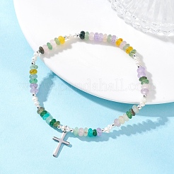 Cross 304 Stainless Steel Charm Bracelets&nbsp;BJEW-JB13112-01