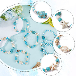 8Pcs Turtle & Starfish Synthetic Turquoise Beaded Stretch Bracelet Sets&nbsp;BJEW-SC0001-47
