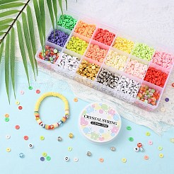 DIY平石ブレスレット作りキット  ポリマークレイディスクとアクリルとプラスチックのフラットラウンドビーズを含む  伸縮性のある糸  ミックスカラー  ビーズ：6~7x1~4mm  穴：1.3~2mm  3984個/セット&nbsp;DIY-YW0006-76