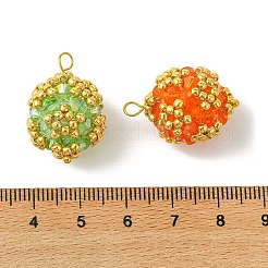 ガラスチャーム  丸いチャーム  真鍮製のピンとガラス製のシードビーズを使用  多面カット  ミックスカラー  25.5x17mm  穴：3x3.5mm&nbsp;PALLOY-MZ01348