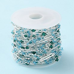 真鍮のオーバル & リング リンク チェーン  ガラスビーズ  溶接されていない  スプールで  銀  15x2.5x0.5mm  10x4.5x2mm  5x4.5x2mm  約16.40フィート（5m）/ロール&nbsp;KK-F862-53S