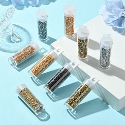 10080個9色ベーキングペイントガラスシードビーズ  シリンダー  ミックスカラー  2x1.5mm  穴：1mm  約1120PCS /カラー&nbsp;SEED-YW0002-48