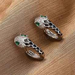 925スターリングシルバーキュービックジルコニアフープピアス  ヘビ  プラチナ  15x6x12mm&nbsp;EJEW-F368-02P