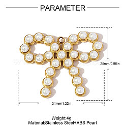 304ステンレスペンダント  ちょう結びのチャーム  イオンプレーティング（ip）  模造パールと  18KGP本金メッキ  31x25mm&nbsp;STAS-OY006-43G