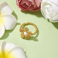 Round Seed Beads with Gemstone Beads Rings&nbsp;RJEW-MZ00015-01