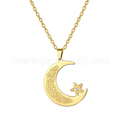 304 Stainless Steel Crystal Rhinestone Moon with Star Pendant Necklaces for Women&nbsp;WGB7A8F-02