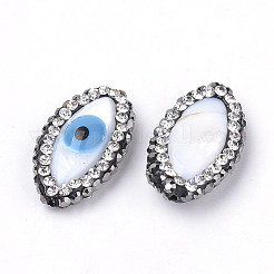 天然淡水シェルビーズ  ポリマークレイラインストーン付き  馬の目  21~22x11~13x5mm  穴：1mm&nbsp;RB-Q208-13