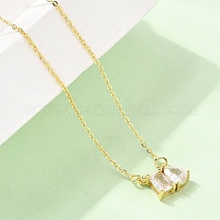 Brass Pave Cubic Zirconia Rectangle & Teardrop Pendant Cable Chain Necklaces&nbsp;KK-CBAB173-05G-12