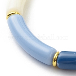Imitation Jade Acrylic Curved Tube Beaded Stretch Bracelet for Women&nbsp;BJEW-JB08436-01