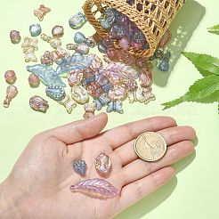 100gメッキアクリルビーズ  ライン入り  混合形状  ミックスカラー  10~39.5x10~14.5x3.5~9.5mm  穴：1.2~1.6mm&nbsp;KY-CJ0001-61