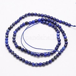 天然石ラピスラズリビーズ連売り  多面カット  ラウンド  ブルー  4mm  穴：0.7mm  約90個/連  15.35インチ。&nbsp;X-G-G545-18