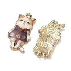 プリント合金ペンダント  猫の形のチャーム  ラックめっき  ゴールドカラー  ココナッツブラウン  25x12x2.5mm  穴：1.8mm&nbsp;ENAM-K076-36G-05