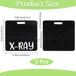 アクリル製の大きなペンダント  長方形  グリッターパウダー付き  ブラック  85.5x82x2.5mm  穴：21x5.5mm&nbsp;MACR-WH20001-10A