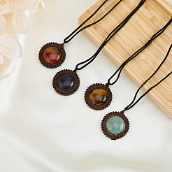 4Pcs 4 Styles Natural & Synthetic Mixed Stone & Wood Flower Pendant Necklaces Set with Adjustable Nylon Cords&nbsp;NJEW-FI0001-42