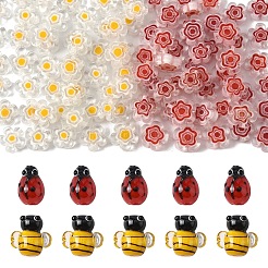 5Pcs Handmade 3D Bees Lampwork Beads & 50Pcs Flower Millefiori Glass Beads Sets&nbsp;LAMP-YW0001-63