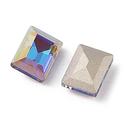 ガラスラインストーンカボション  フラットバック＆バックメッキ  多面カット  長方形  バミューダブルー  8x6x3.7mm&nbsp;RGLA-L029-05A-BBLA