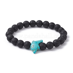 2Pcs 2 Color Synthetic Turquoise Dolphin & Lava Rock Stretch Bracelets Set&nbsp;BJEW-JB09838