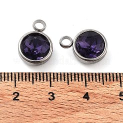 ガラスチャーム  5月の誕生石チャーム  多面カット  304ステンレススチール製金具付き  フラットラウンド  インディゴ  14x10x6.5mm  穴：2.5mm&nbsp;GLAA-G019-P14