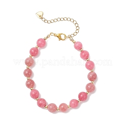 女性用天然カルセドニーラウンドビーズブレスレット  亜鉛合金カニカン付き  7-5/8インチ（19.5cm）&nbsp;BJEW-JB12551
