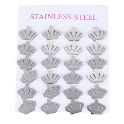 変色しにくい304ステンレススチールスタッドピアス  低刺激性のイヤリング  クラウン  ステンレス鋼色  10x12x1mm  ピン：0.8mm&nbsp;EJEW-H350-14P