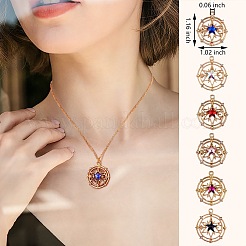 24個6色ファセットガラスペンダント  ライトゴールドメッキ合金パーツ  スターとフラットラウンド  ミックスカラー  29.5x26x5mm  穴：1.6mm  4個/カラー&nbsp;GLAA-SZ0001-90