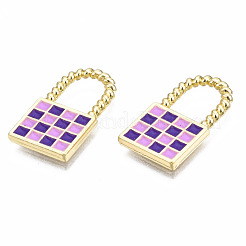 ラックメッキ合金チェッカーボードペンダント  エナメル  カドミウムフリー＆鉛フリー  グリッド模様でロック  インディゴ  20.5x11.5x2mm  穴：8x6.5mm&nbsp;PALLOY-S132-255C-RS