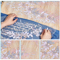 2個 2スタイル 花柄 ポリエステル レース コンピューター刺繍 装飾アクセサリー  ビーズで  DIY服用  バッグ  ズボンの装飾  ピンク  560~570x285~290x6mm  1個/スタイル&nbsp;DIY-NB0014-56C