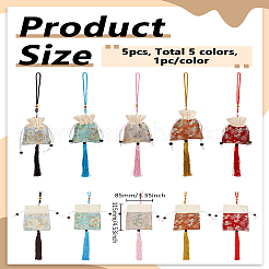 5Pcs 5 Colors Valentine's Day Silk Embroidery Flower Pouches&nbsp;AJEW-LP0012-29A