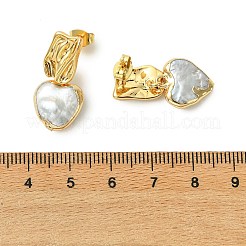 304ステンレススチール製スタッドダングルイヤリング  ハート  天然養殖淡水パール  ゴールドカラー  25.5~26x12.5~13mm&nbsp;EJEW-JE07240-01