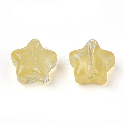 透明なスプレー塗装ガラスビーズ  スター  模造ゼリー  シャンパンイエロー  8x8x4mm  穴：0.8~1mm&nbsp;X1-GLAA-N035-01-A01