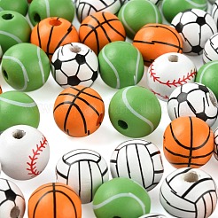 100Pcs 5 Style Painted Natural Wood European Beads&nbsp;WOOD-LS0001-45