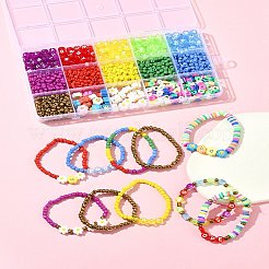 虹色の DIY ガラスシード & アクリル & 手作りポリマー粘土ビーズ ブレスレット作成キット  ミックスカラー  4~10mm  穴：1~2mm&nbsp;DIY-FS0007-74