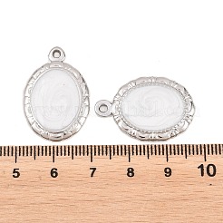 304ステンレススチールエナメルペンダント  楕円形のチャーム  ステンレス鋼色  ホワイト  26.5x18x2mm  穴：1.6mm&nbsp;STAS-K293-20P-01