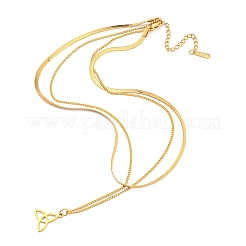 304 Stainless Steel Curb & Herringbone Chains Double Layer Necklaces&nbsp;NJEW-P280-01G