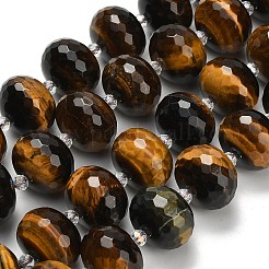 天然石タイガーアイビーズ連売り  ロンデル  多面カット  ガラスビーズ  18x13mm  穴：1.4mm  約20個/連  14.25インチ（36.2cm）&nbsp;G-L642-I05-18x13mm