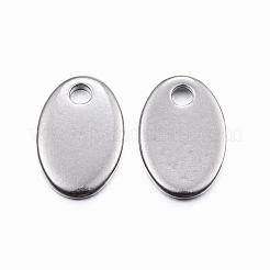 変色しにくい304ステンレススチールチャーム  空白タグのスタンプ  オーバル  ステンレス鋼色  9x6x0.8mm  穴：1mm&nbsp;STAS-H375-06P